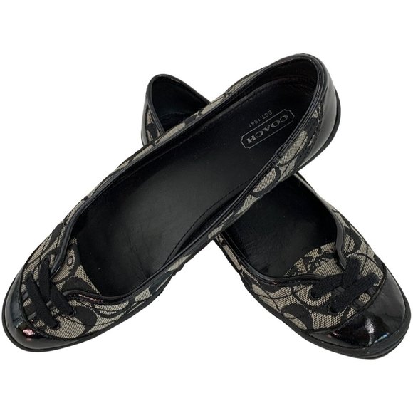 Coach Shoes - Womens 7.5 Coach Dannie Ballet Flats Shoes Monogram Patent Leather Black 6539
